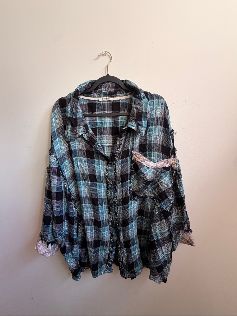 Free People Intimately Blue & Black Plaid Button-Down Shirt